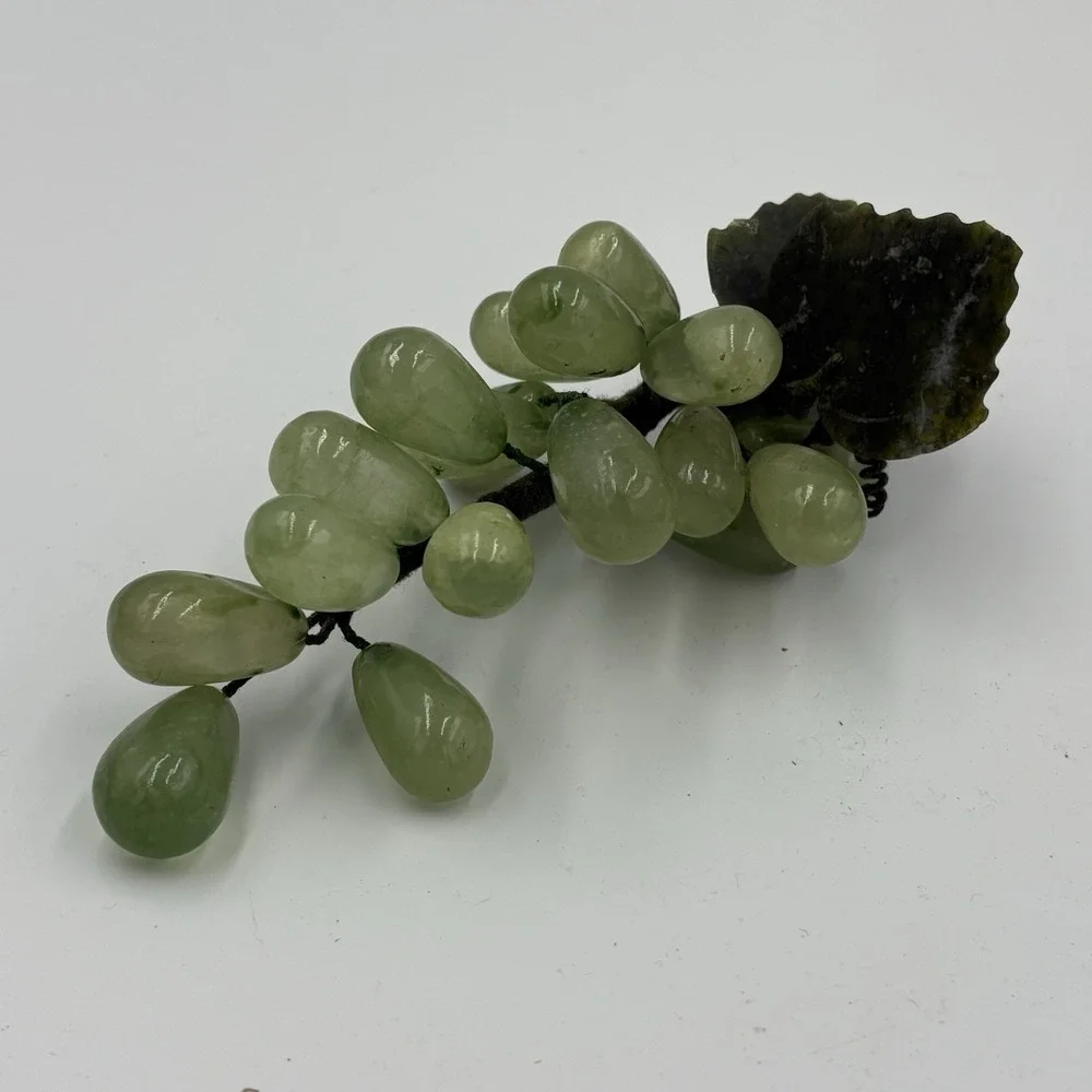 Vintage Midcentury carved Green Jade Grape Cluster / 8